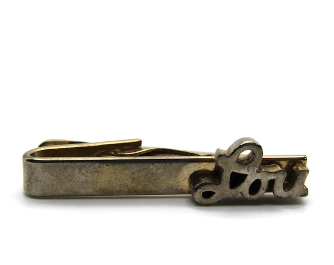Lou Name Letters Monogram Gold Tone Industrial Modernist Tie Clip Tie Bar Men's Jewelry