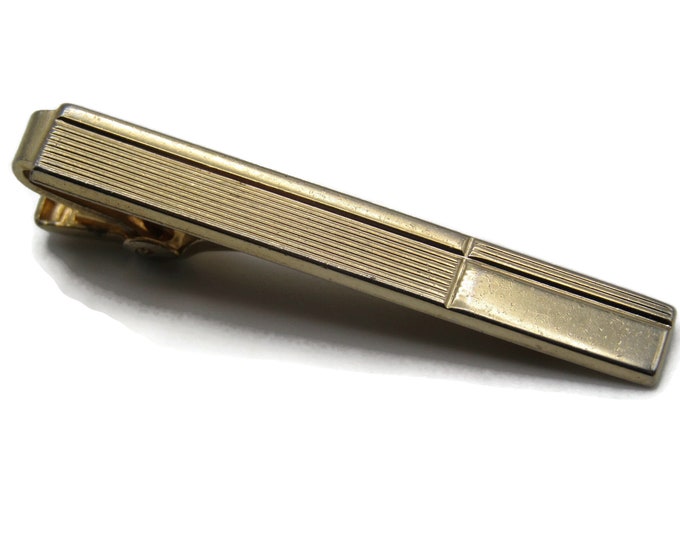 Vintage Tie Bar Tie Clip Gold Tone Textured Geometric Pattern Stripes Classic Men's Jewelry
