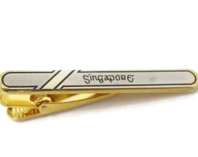 Singapore Tie Clip Bar Gold Tone Vintage Men's Jewelry Nice Design