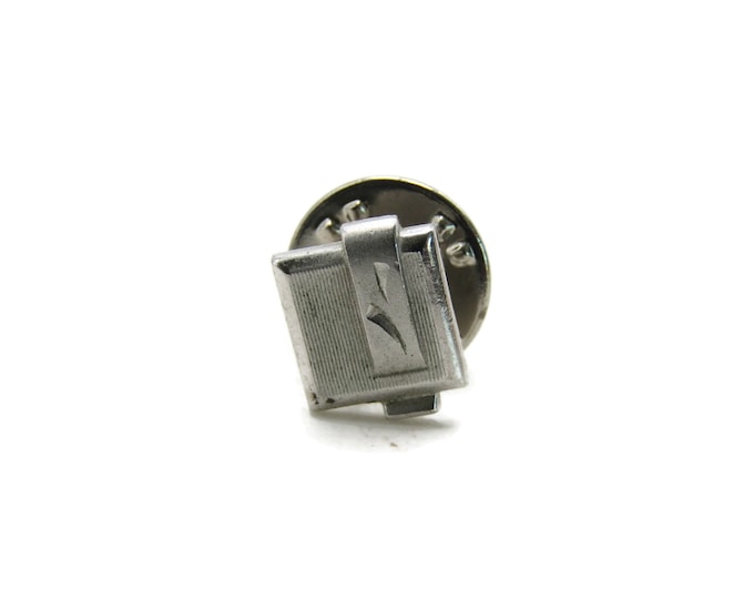 Square Tie Pin Etched Overlay Design Men's Jewelry Silver Tone