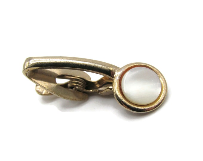 Mother of Pearl Inlay Rounded Shape Gold Tone Tie Bar Tie Clip Men's Jewelry