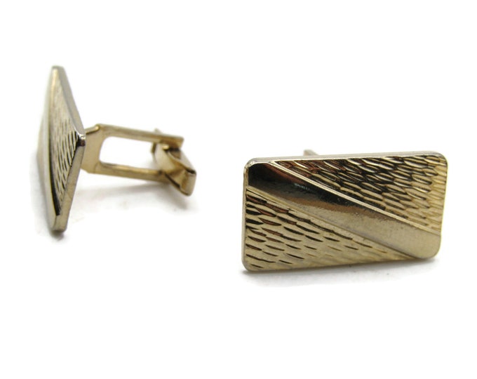 Diagonal Lines And Textured Rectangle Cuff Links Men's Jewelry Gold Tone