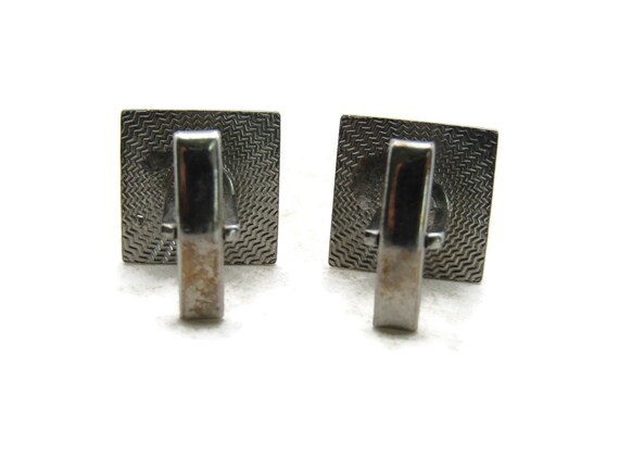 Diagonal Line & Motif Cuff Links Silver Tone Men'… - image 3