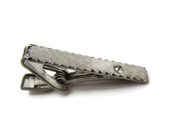Vintage Tie Bar Clip: Clear Jewel Accent Silver Tone