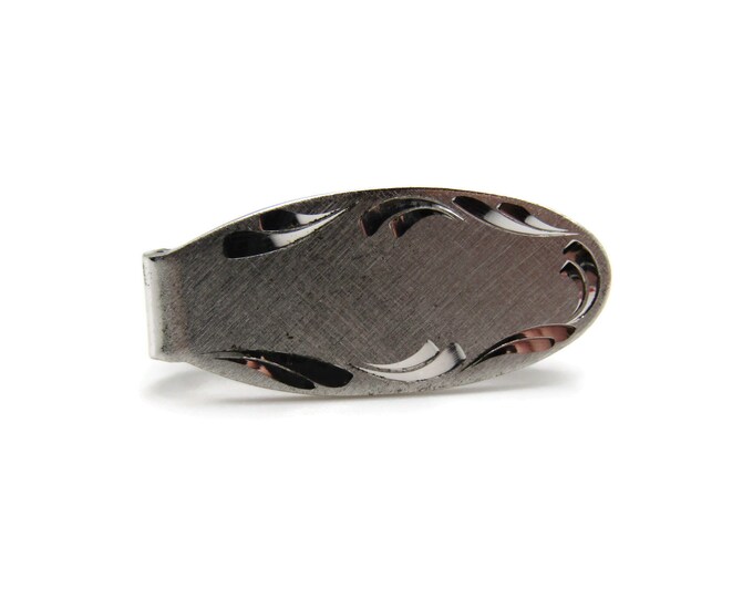 Oval Brushed Finish with Decorative Etched Edging Classic Design Silver Tone Tie Clip Tie Bar Men's Jewelry