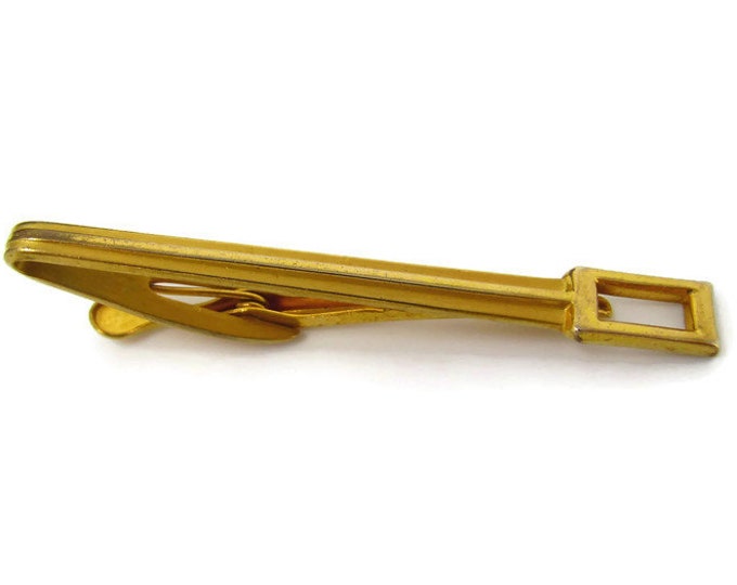 Modernist Open Rectangle Tie Clip Vintage Tie Bar: Gold Tone Made in USA