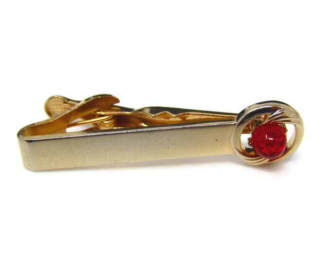 Vintage Tie Clip Tie Bar: Red Accent Excellent Setting Nice Quality