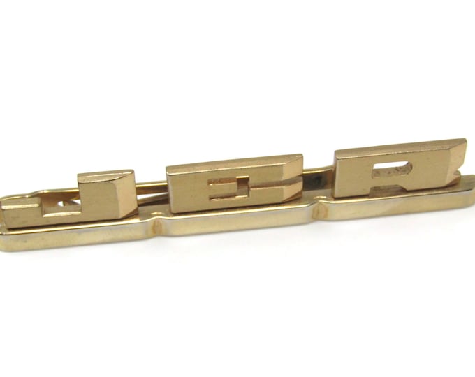 JER Letters Initials Art Deco Tie Clip Bar Gold Tone Vintage Men's Jewelry Nice Design