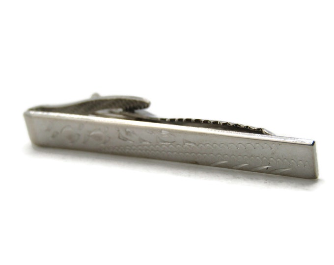 Etched Patterns Tie Clip Modernist Tie Bar Men's Jewelry Silver Tone