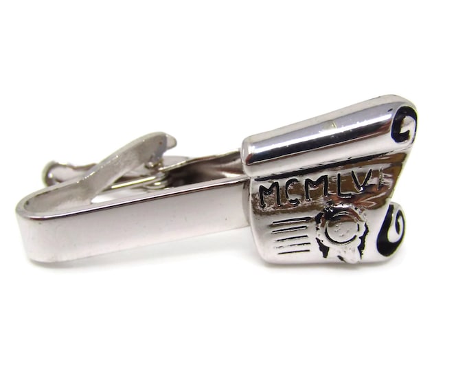 Vintage Tie Clip Tie Bar: MCMLV 1955 Scroll Design Nice Quality