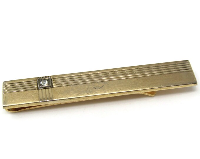 Nice Clear Jewel Large Tie Clip Tie Bar: Vintage Gold Tone - Stand Out from the Crowd with Class