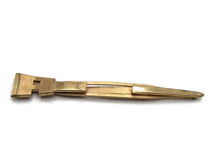 A Letter Initial Monogram Industrial Design Gold Tone Open Boy Tie Clip Tie Bar Men's Jewelry