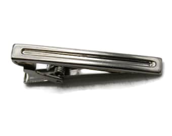 Horizontal Bar Center Tie Clip Modernist Tie Bar Men's Jewelry Silver Tone