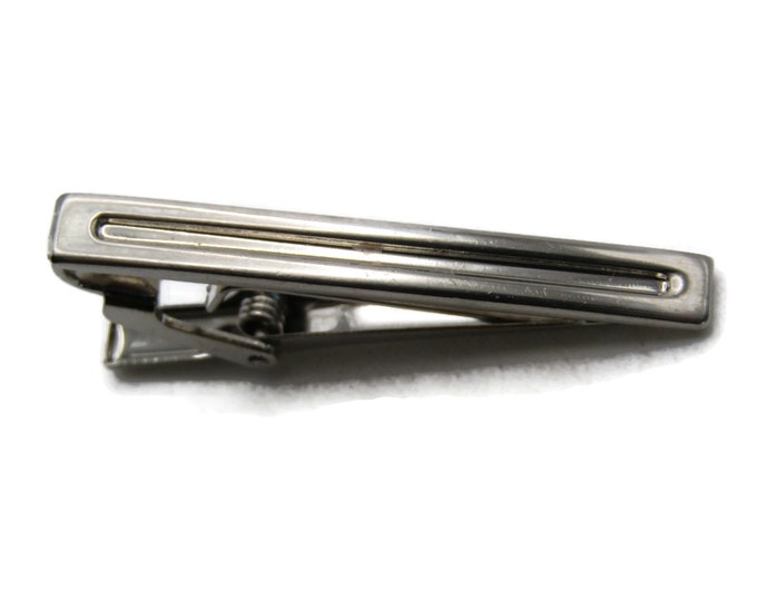 Horizontal Bar Center Tie Clip Modernist Tie Bar Men's Jewelry Silver Tone