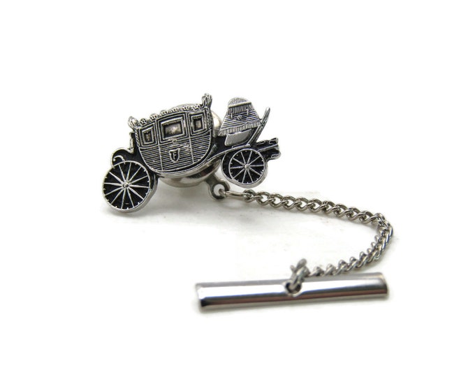 Vintage Carriage Car Tie Pin Men's Jewelry Black & Silver Tone