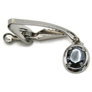 Black Shiny Stone Charm Curved Tie Clip Tie Bar Men&#39;s Jewelry Silver Tone