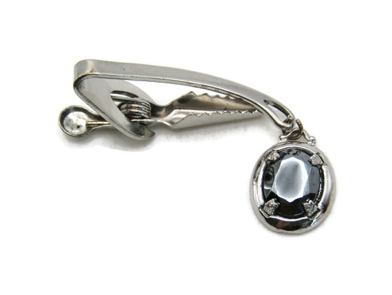 Black Shiny Stone Charm Curved Tie Clip Tie Bar M… - image 1