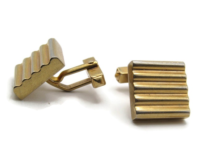 Waved Line Design Square Cuff Links Men's Jewelry Gold Tone