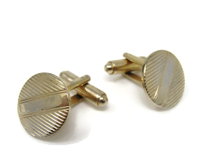 Smooth Stripe Circle Ridged Body Cufflinks Gold Tone Vintage Men's Jewelry