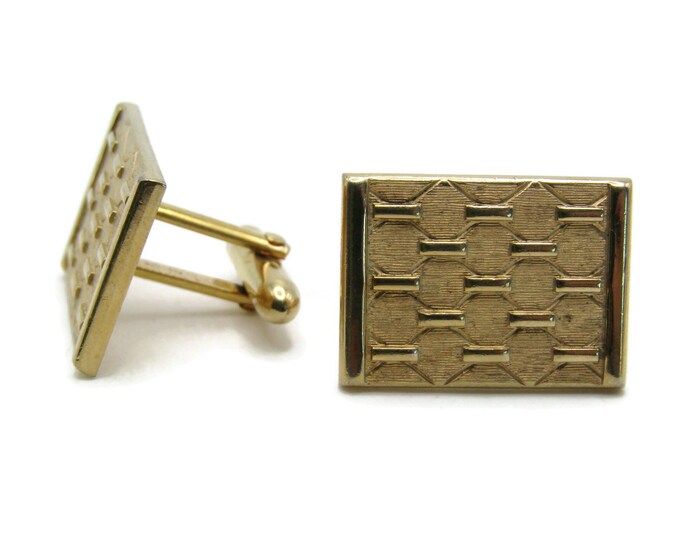 Honey Comb Pattern Rectangle Cuff Links Men's Jewelry Gold TOne