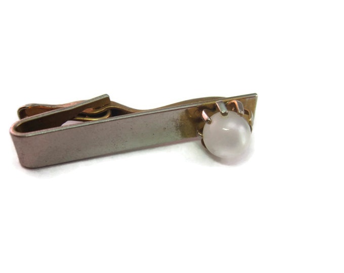 Vintage Men's Tie Bar Clip Jewelry: Milky White Glass Ball Accent Design