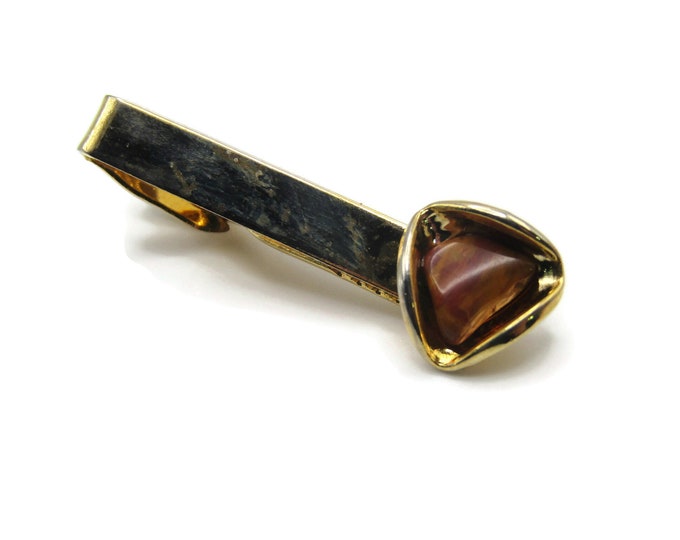 Brown Gemstone Inlay Classic Design Tie Clip Gold Tone Men's Jewelry