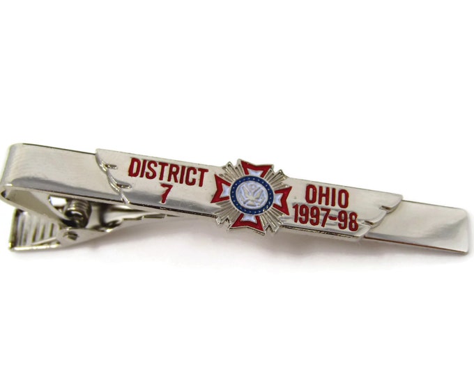Vintage Tie Clip Tie Bar: VFW District 7 Ohio 1997 1998 Silver Tone