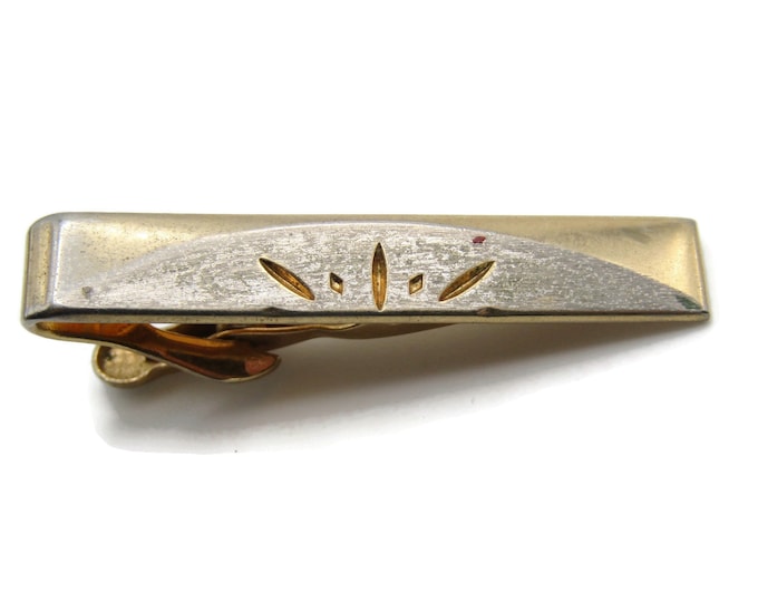 Etched Line And Half Circle Tie Clip Tie Bar Men's Jewelry Gold Tone