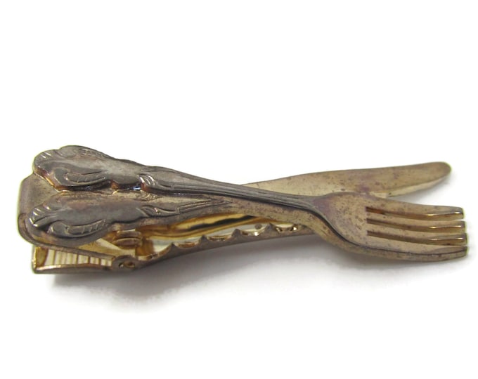 Fork Knife Utensils Tie Clip Tie Bar: Vintage Gold Tone - Stand Out from the Crowd with Class