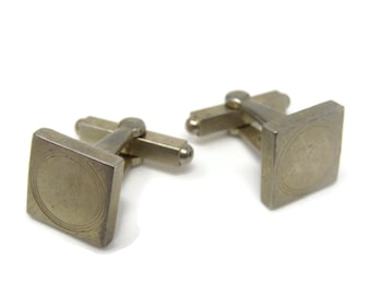 Vintage Square Cufflinks: Etched Circle Design, Men's Jewelry