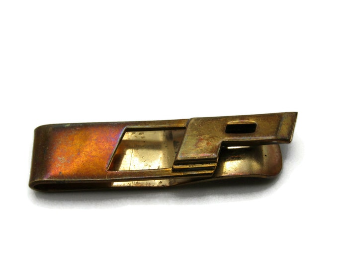 P Letter Initial Art Deco Style Monogram Gold Tone Tie Bar Tie Clip Men's Jewelry