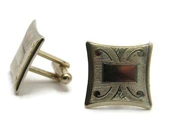 Square Decorative Motif Cuff Links Men's Jewelry Gold Tone