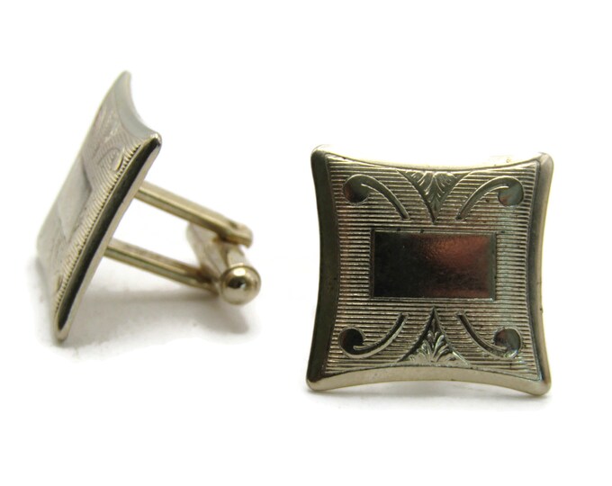 Square Decorative Motif Cuff Links Men's Jewelry Gold Tone