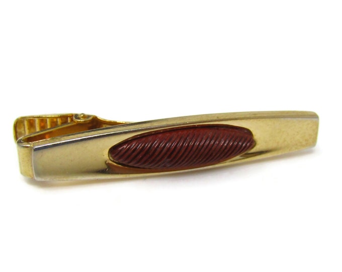 Vintage Tie Bar Clip for Men: Brown Center Accent Gold Tone Design