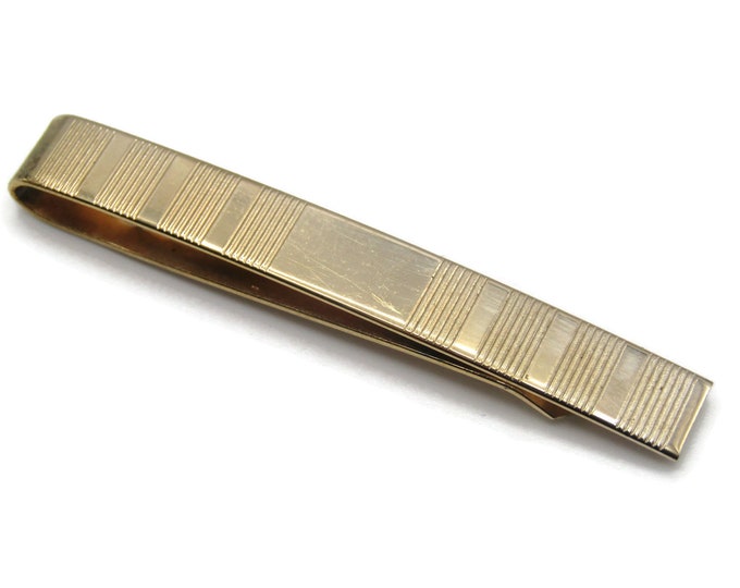 Vintage Tie Bar Tie Clip Gold Tone Vertical Stripe Pattern Good Design Men's Jewelry