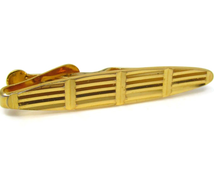 Goregous Tie Clip Men's Vintage Tie Bar Gold Tone Nice Quality Ridged Design
