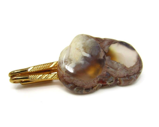 Stone Tie Clip Tie Bar: Vintage Gold Tone - Stand Out from the Crowd with Class