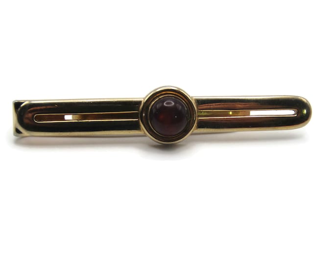 Red Stone Round Inlay Open Body Gold Tone Tie Clip Tie Bar Men's Jewelry