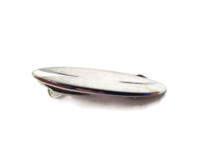 Vintage Tie Clip Tie Bar: Grooved Tips Modernist Silver Tone Made in USA