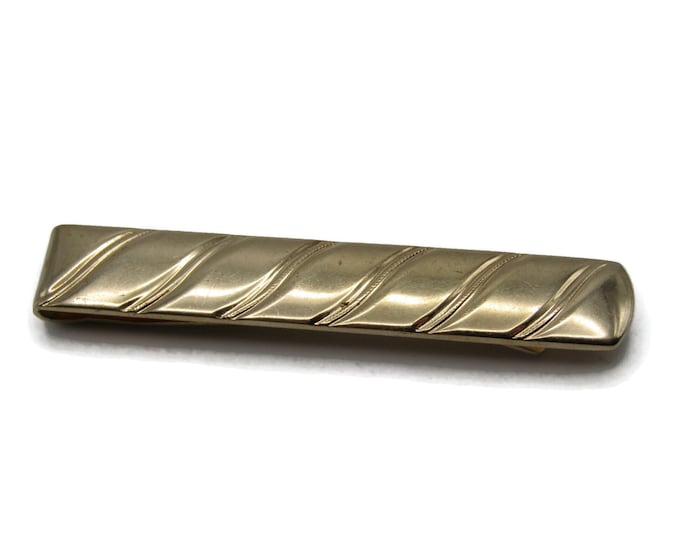 Diagonal Stripe Classic Modernist Gold Tone Tie Clip Tie Bar Men's Jewelry