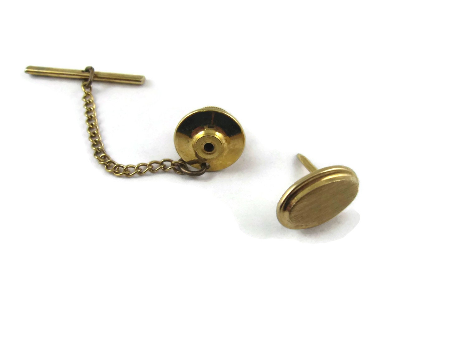 Men's Tie Tack Lapel Pin Jewelry Nice Gold Tone Oval Brushed Texture