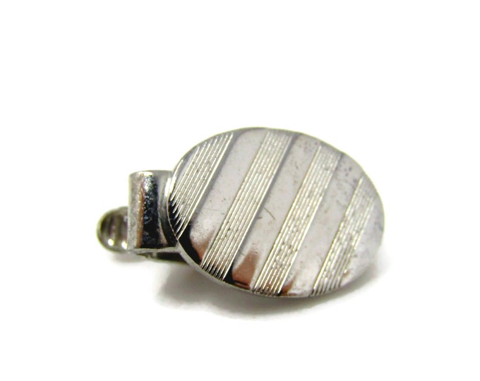 Striped Oval Tie Clips Men's Vintage Tie Bar Silver Tone