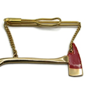 Ax Tool Woodchopper Handyman Red Back Gold Tone Tie Bar Tie Clip Men's Jewelry