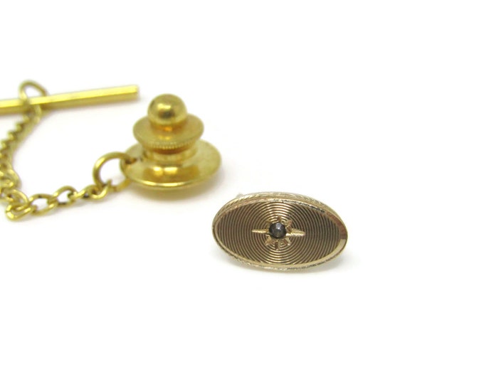 Clear Jewel Star Etch Concentric Etch Grooves Tie Tack Tie Pin Gold Tone Vintage Men's Jewelry Nice Design