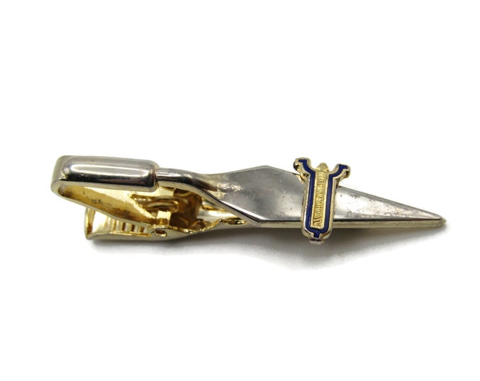 Silver Tone Pie Knife Pie Cutter Black Gold Tone Abstract Shape Center Gold Tone Tie Clip Tie Bar Men's Jewelry