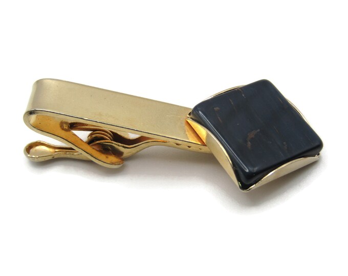 Large Black Stone Inset Gold Tone Classic Design Tie Bar Tie Clip Men's Jewelry