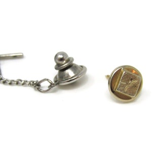 Circle on Square Flower Center Tie Tack Pin Vintage Men&#39;s Jewelry Nice Design