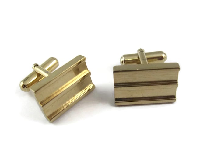 Vintage Cufflinks for Men: Pair Blanks Double Groove Rectangle Gold Tone