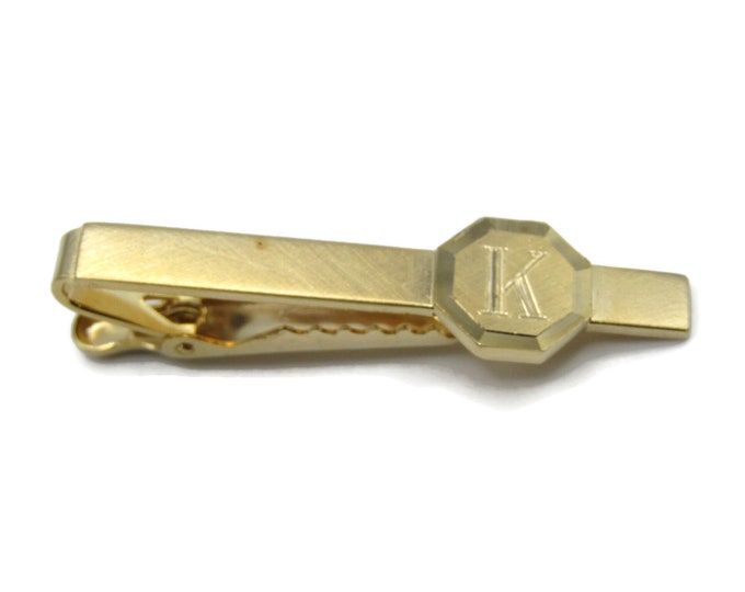 K Letter Monogram Gold Tone Tie Clip Tie Bar Men's Jewelry