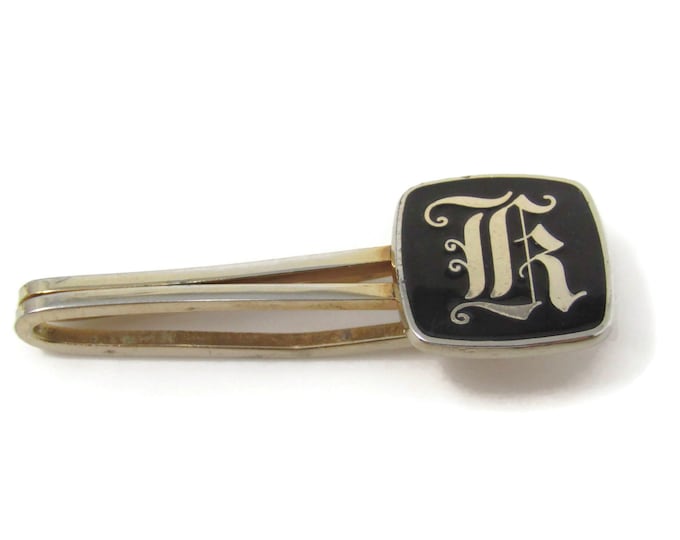 Letter K Initial Calligraphy Tie Clip Bar Gold Tone Vintage Men's Jewelry Nice Design